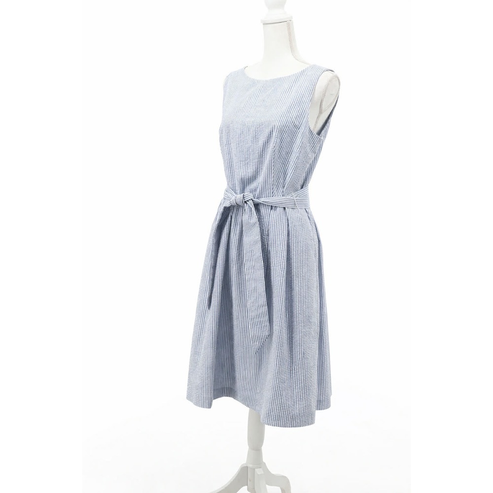 Anne Klein Seersucker A Line Dress Blue White Striped Belted Summer 10 - Picture 2 of 10